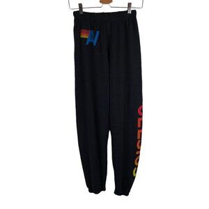 Aviator Nation Logo Celsius High Rise Jogger Sweatpants Charcoal Size S